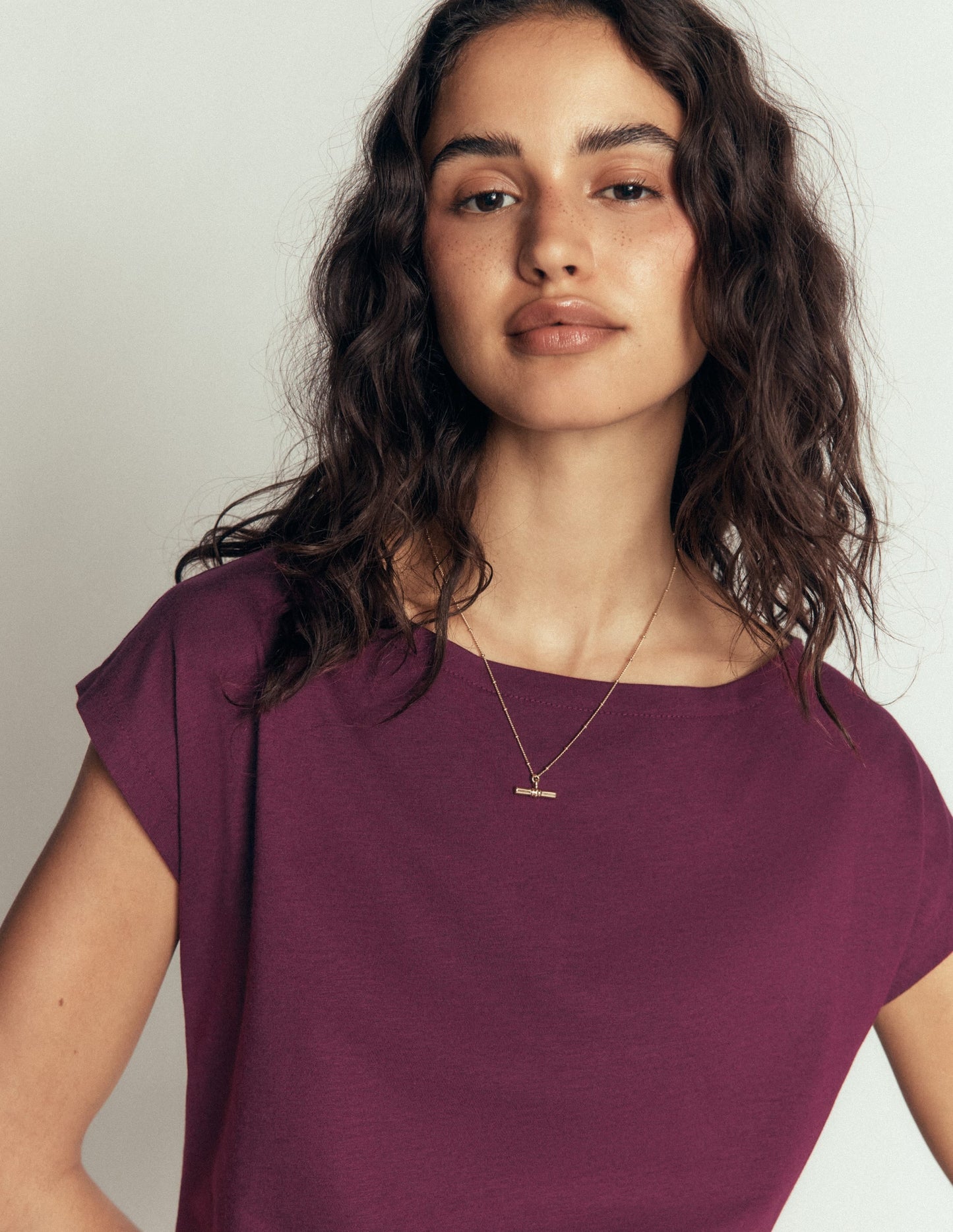 Supersoft Slash Neck T-Shirt-Dark Cherry