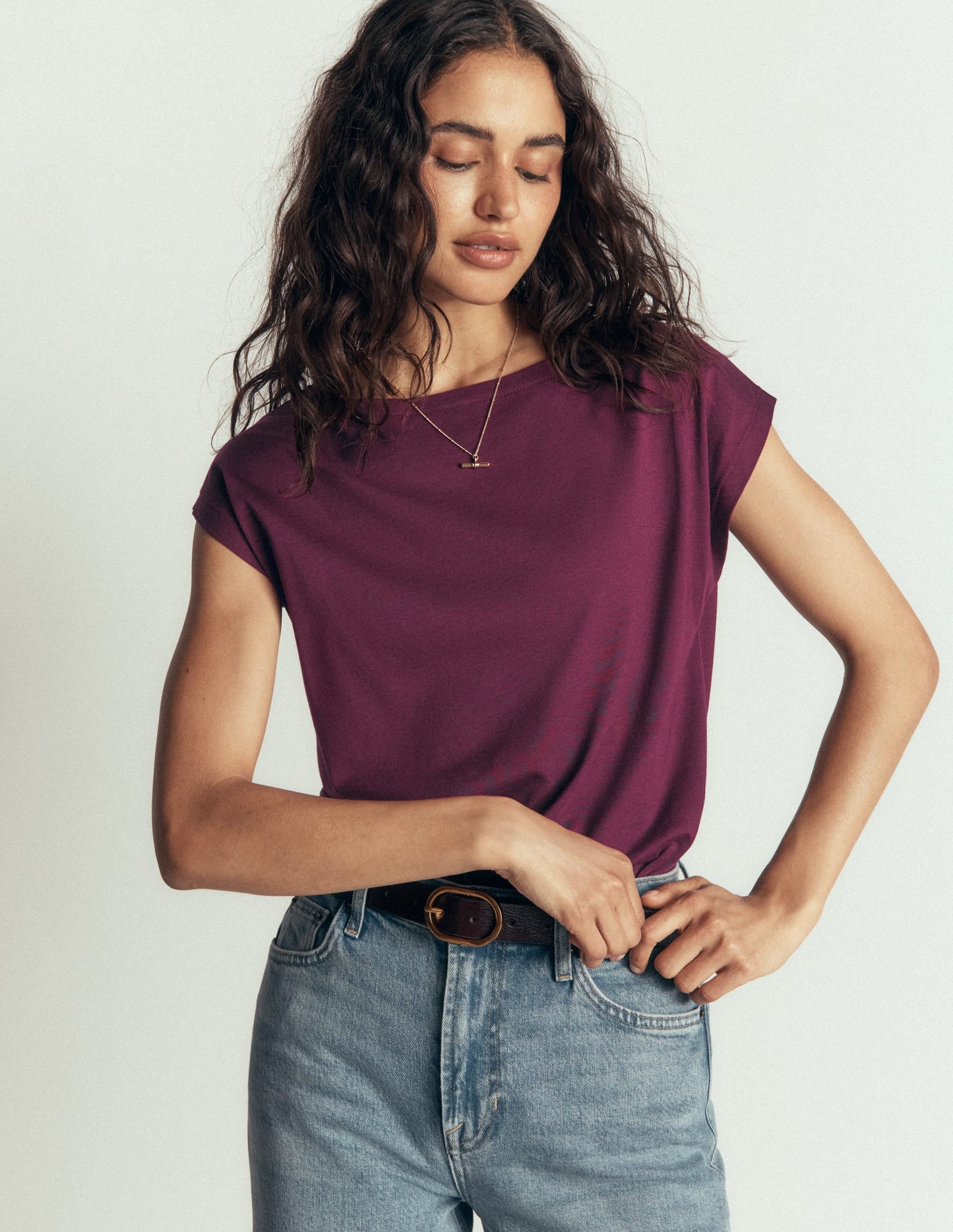 Supersoft Slash Neck T-Shirt-Dark Cherry