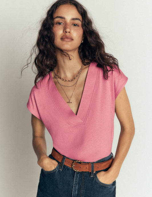 Supersoft V-neck T-shirt-Pink Heather