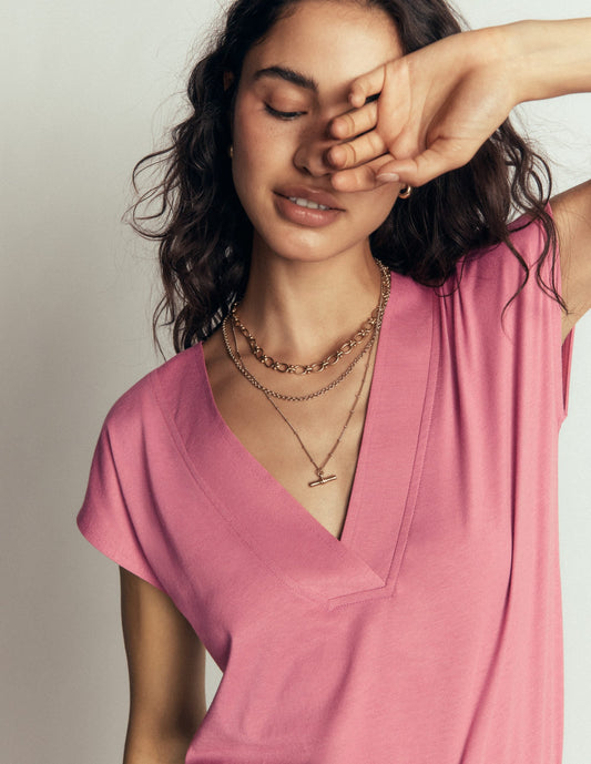 Supersoft V-neck T-shirt-Pink Heather
