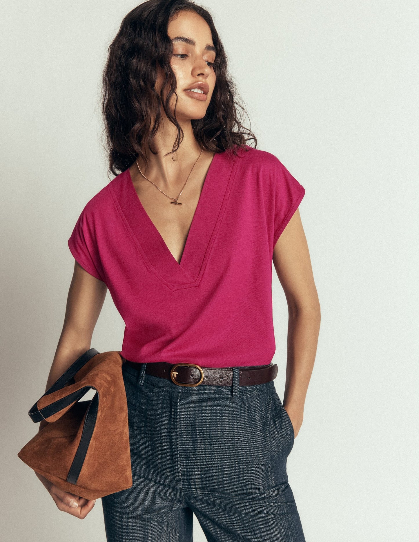 Supersoft V-neck T-shirt-Beet Red