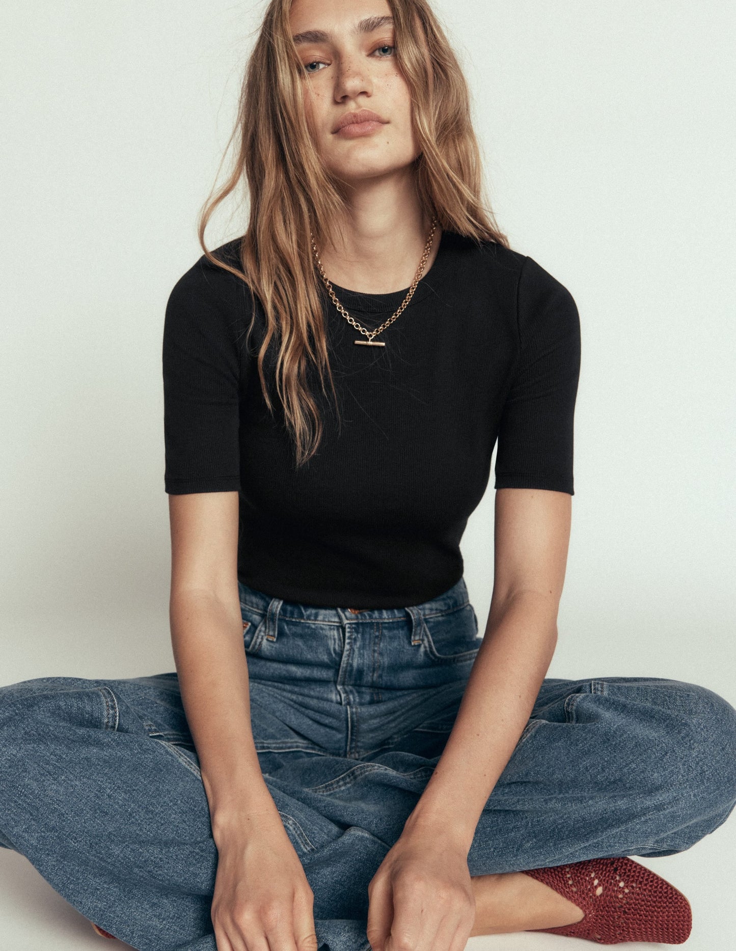 Ribbed Cotton T-Shirt-Black