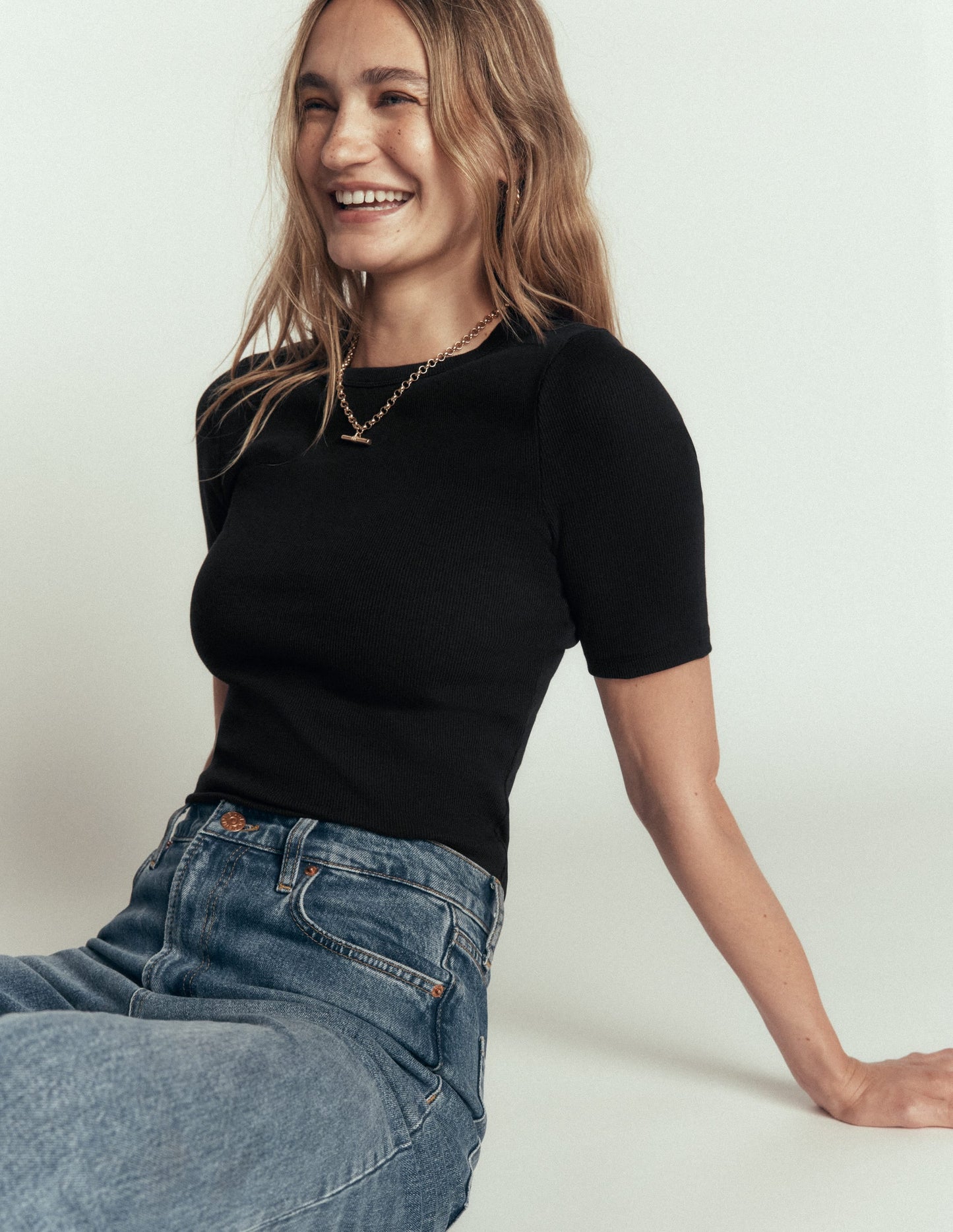 Ribbed Cotton T-Shirt-Black