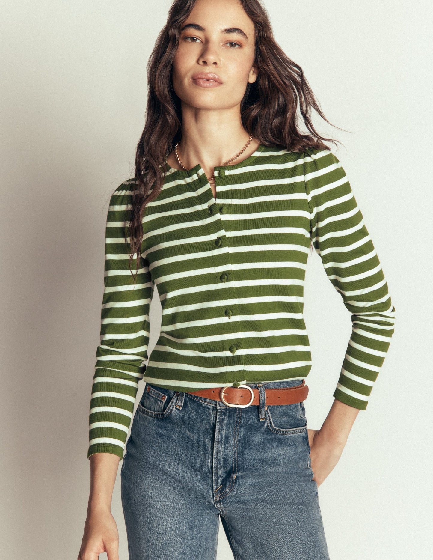 Iris Puff Sleeve Mariner-Chive and Ivory Stripe