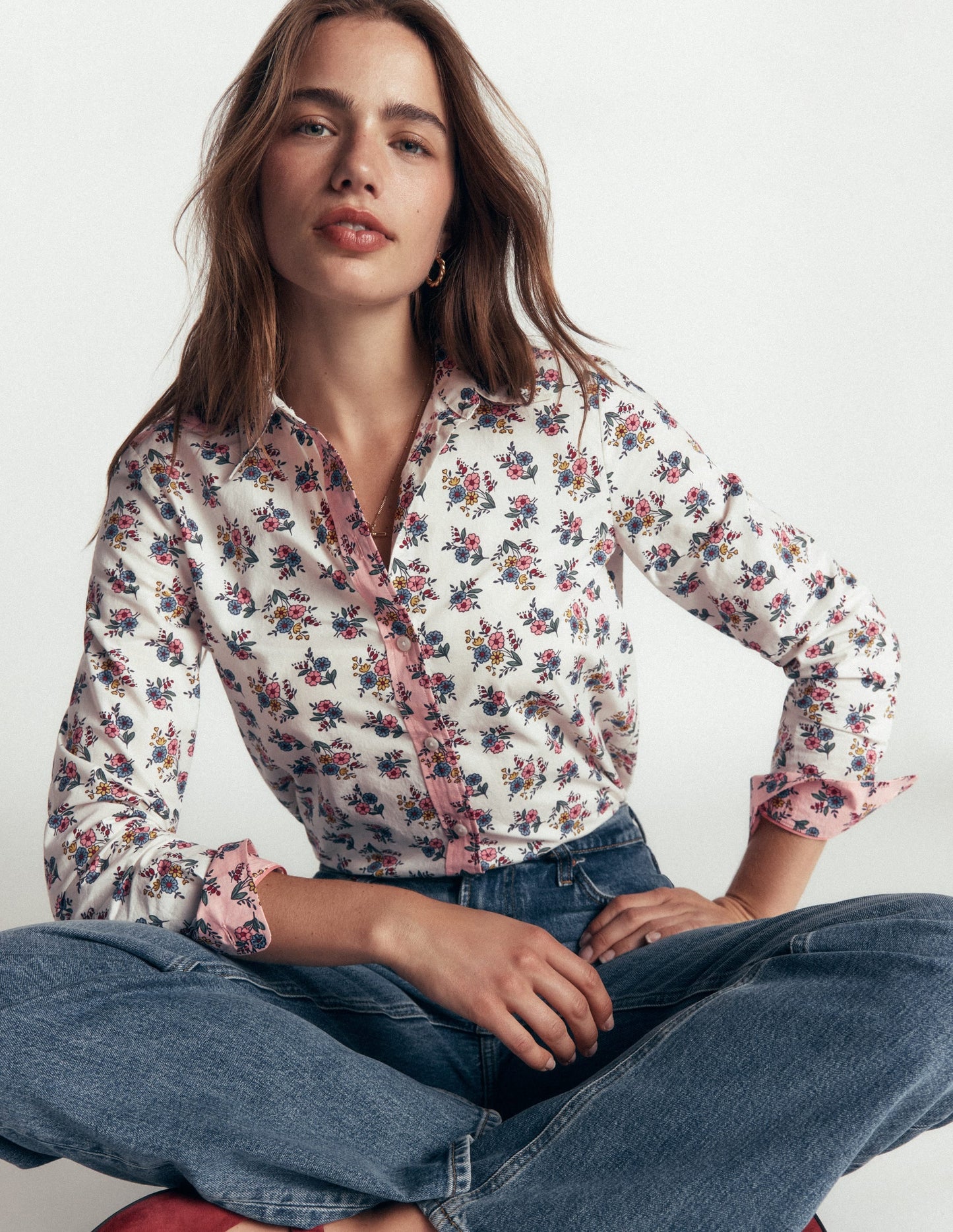 The New Sienna Cotton Shirt-Soft Cream, Delicate Garden
