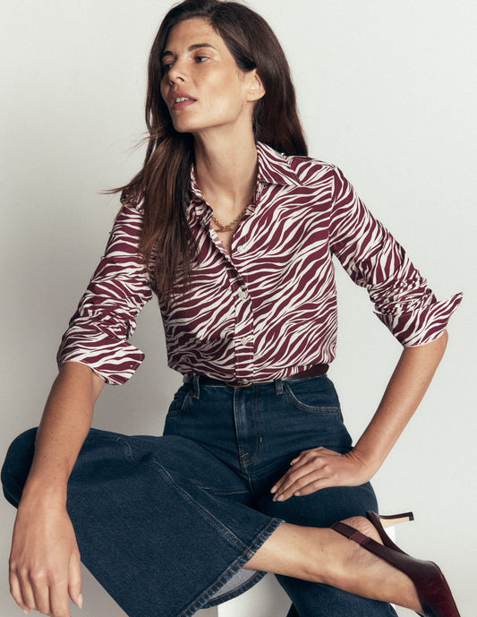 The New Sienna Cotton Shirt-Chestnut, Zebra Swirl