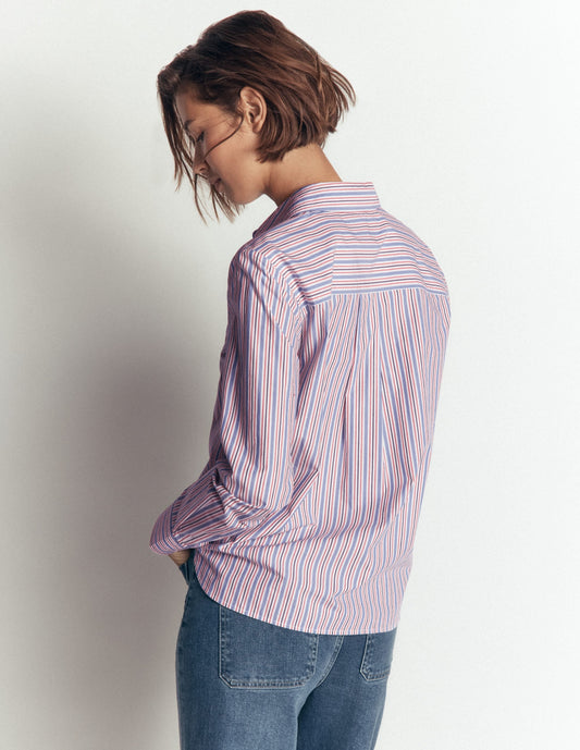 The New Sienna Cotton Shirt-Blue, Jam Red Stripe