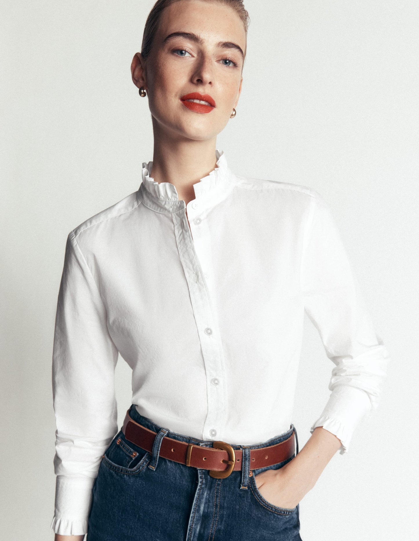 Sienna Frill Cotton Shirt-White