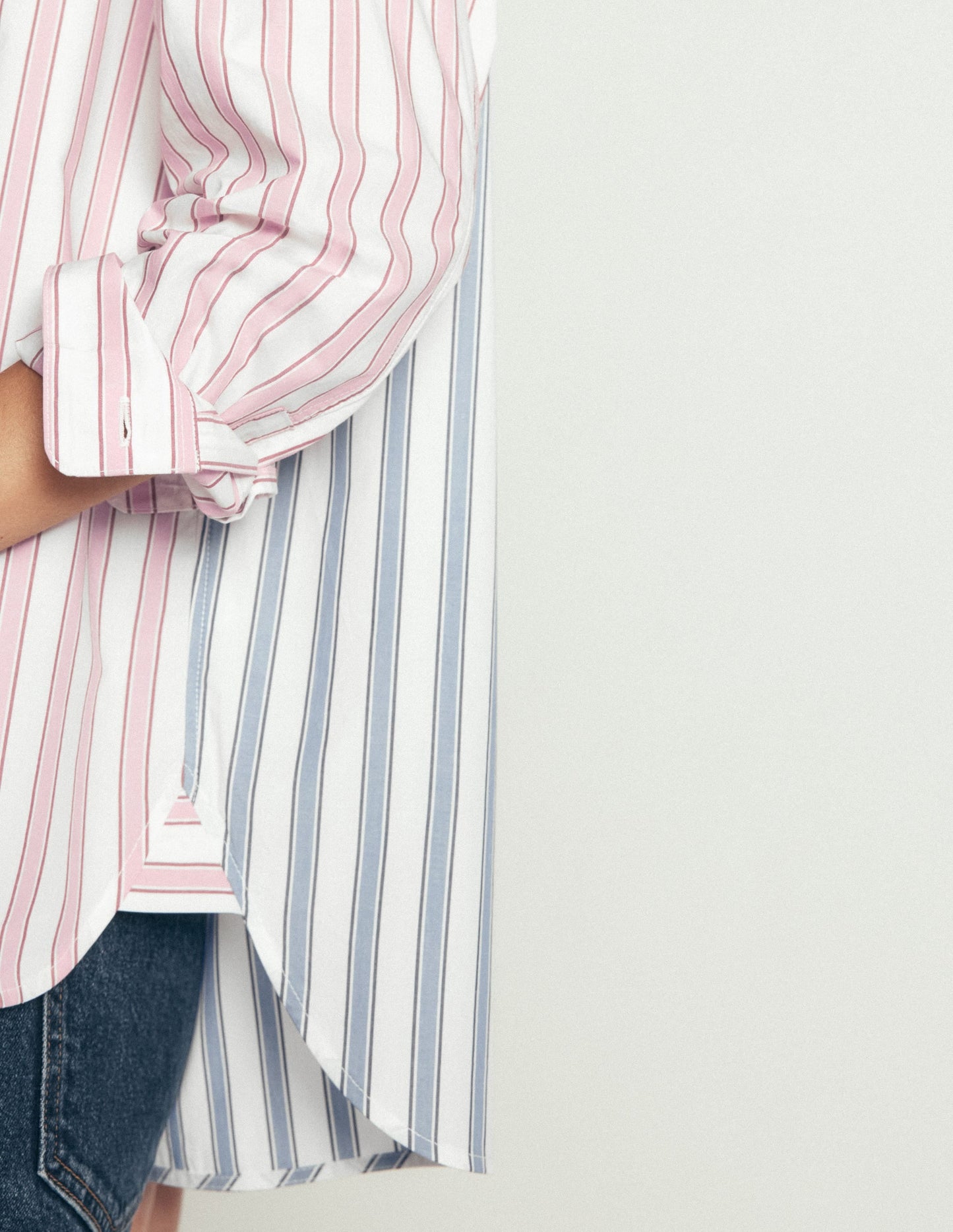 Sienna Relaxed Cotton Shirt-Pink and Blue, Hotched Stripe