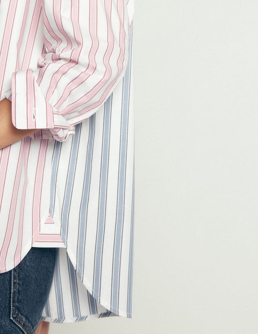 Sienna Relaxed Cotton Shirt-Pink and Blue, Hotched Stripe