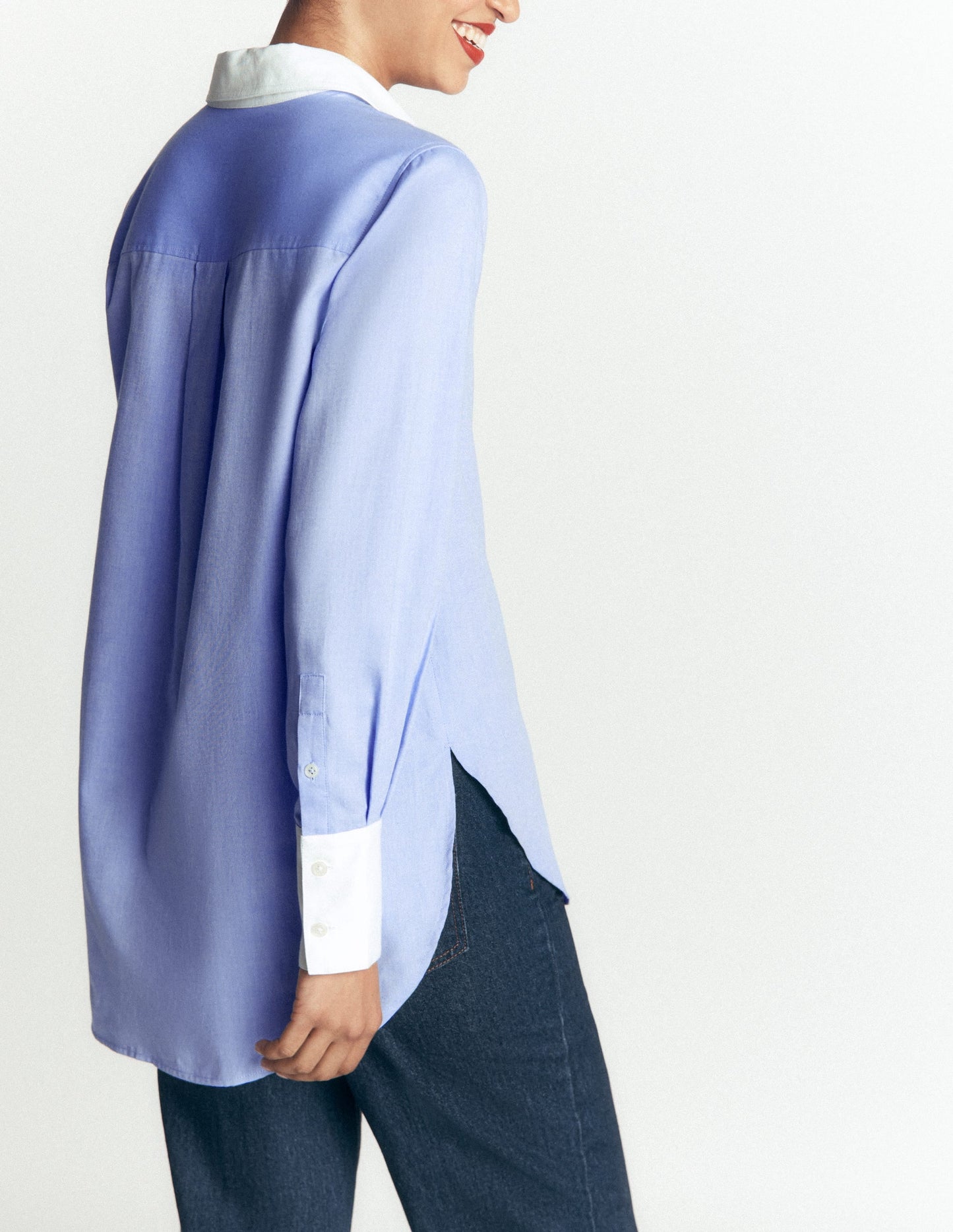 Anna Longline Cotton Shirt-Blue Oxford