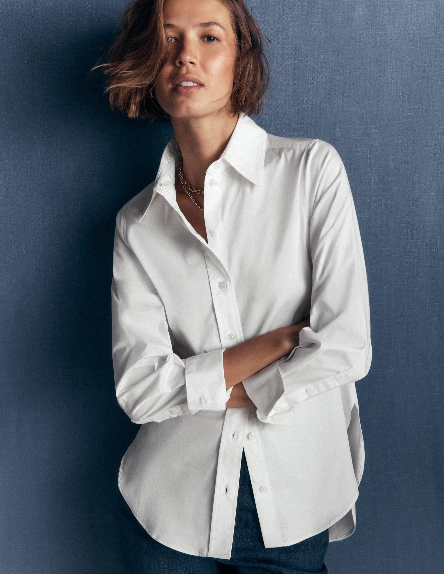 Anna Longline Cotton Shirt-White