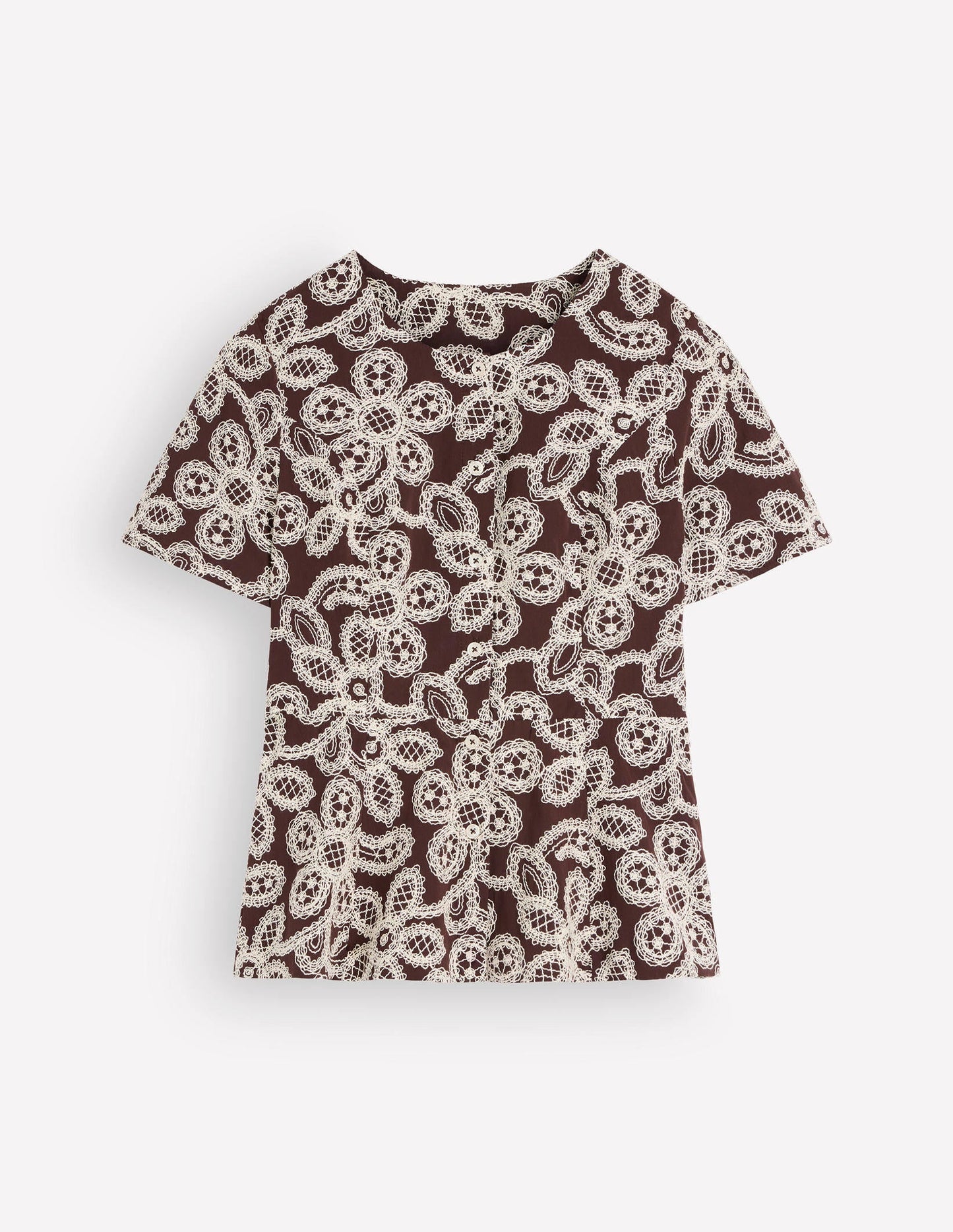 Embroidered Peplum Top-Bitter Chocolate