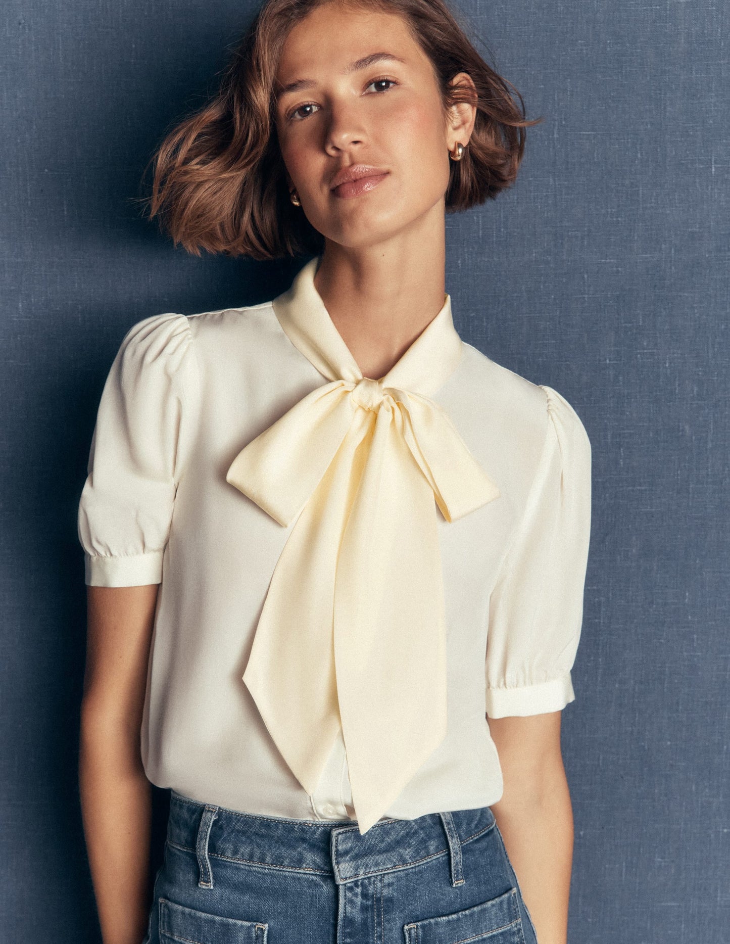 Tie Neck Silk Top-Ivory