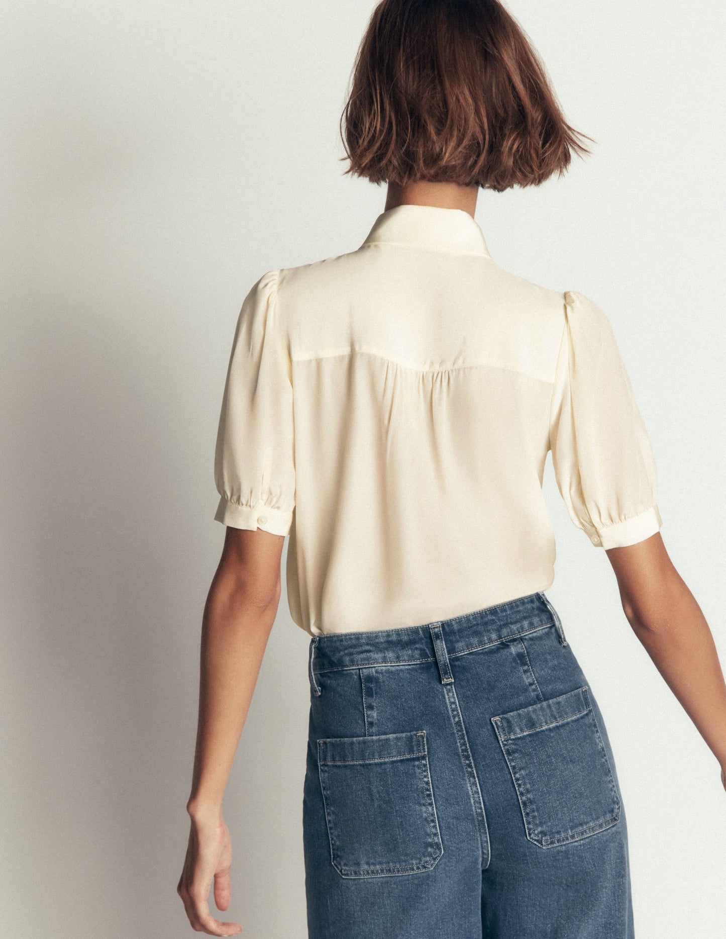 Tie Neck Silk Top-Ivory