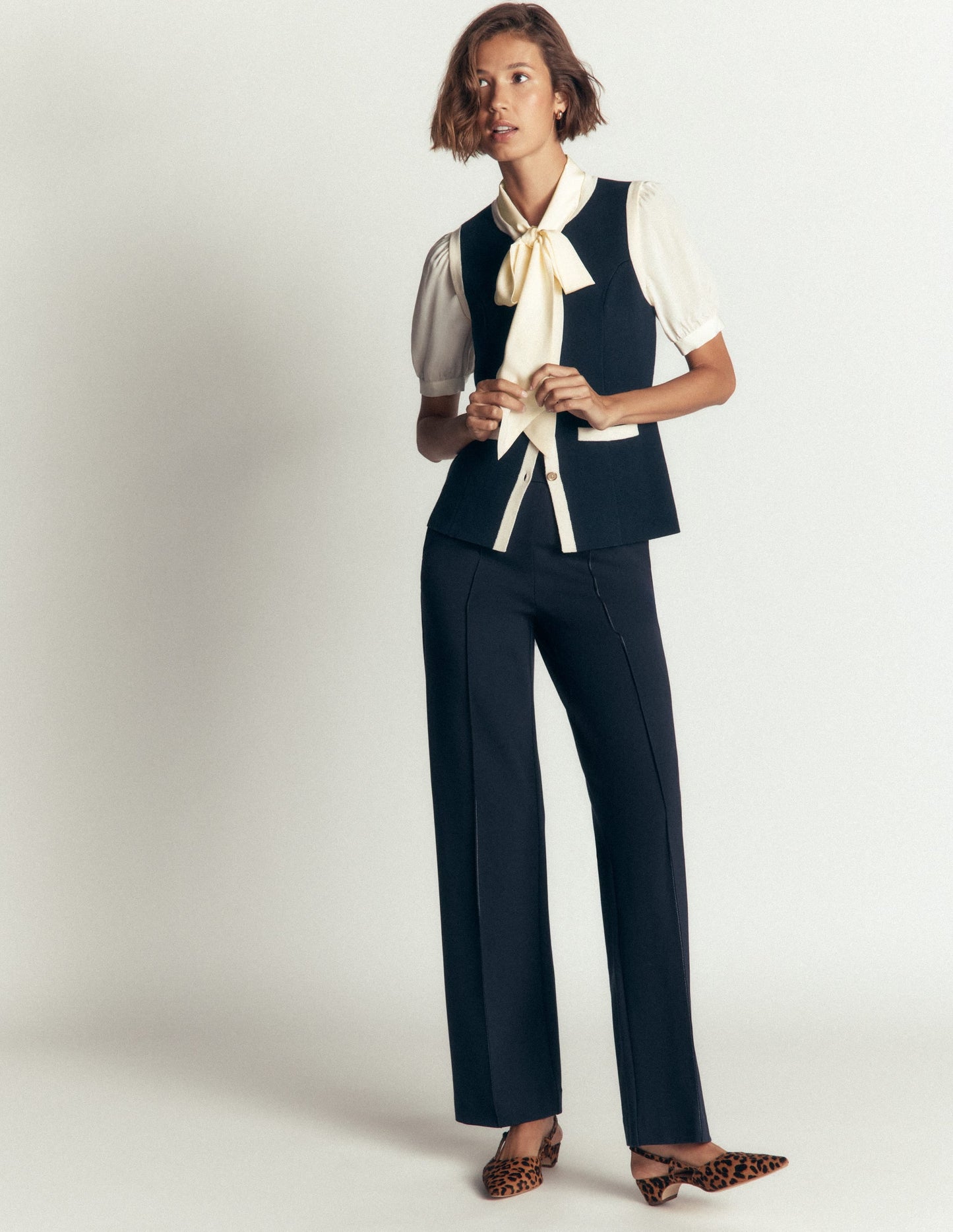 Tie Neck Silk Top-Ivory