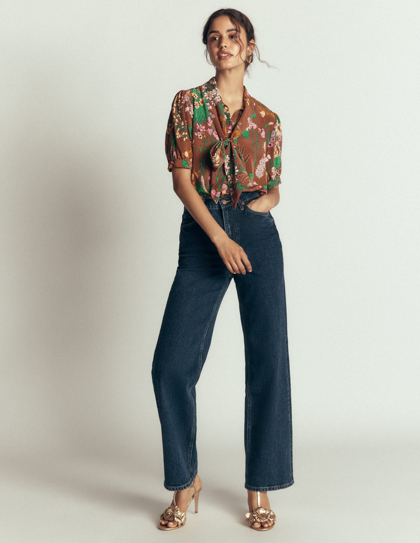 Tie Neck Silk Top-Woodland, Whimsical Flora