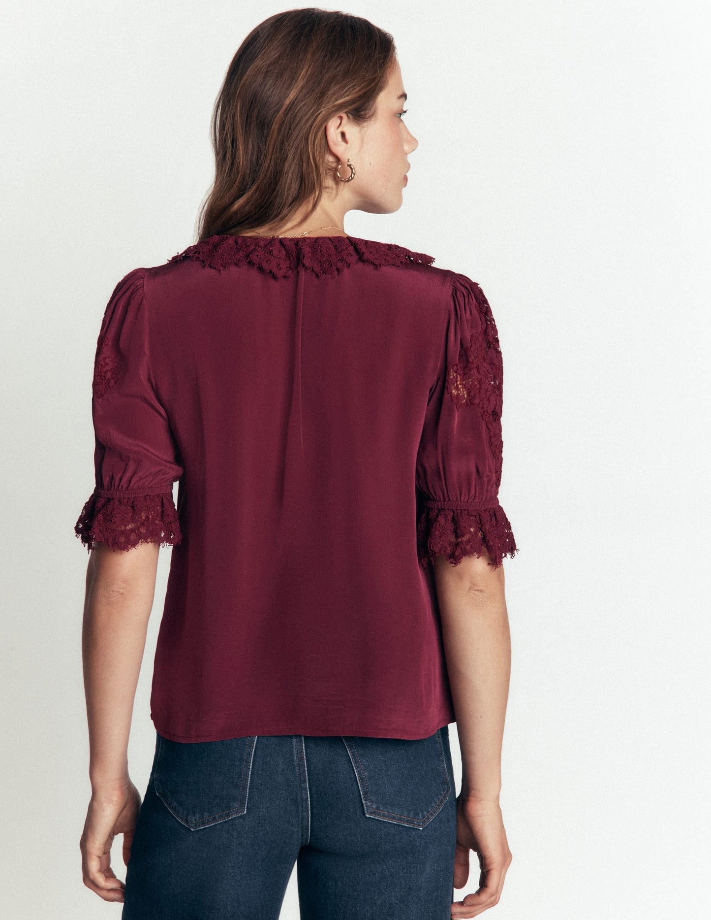 Ruffle V-neck Lace Top-Deep Wisteria