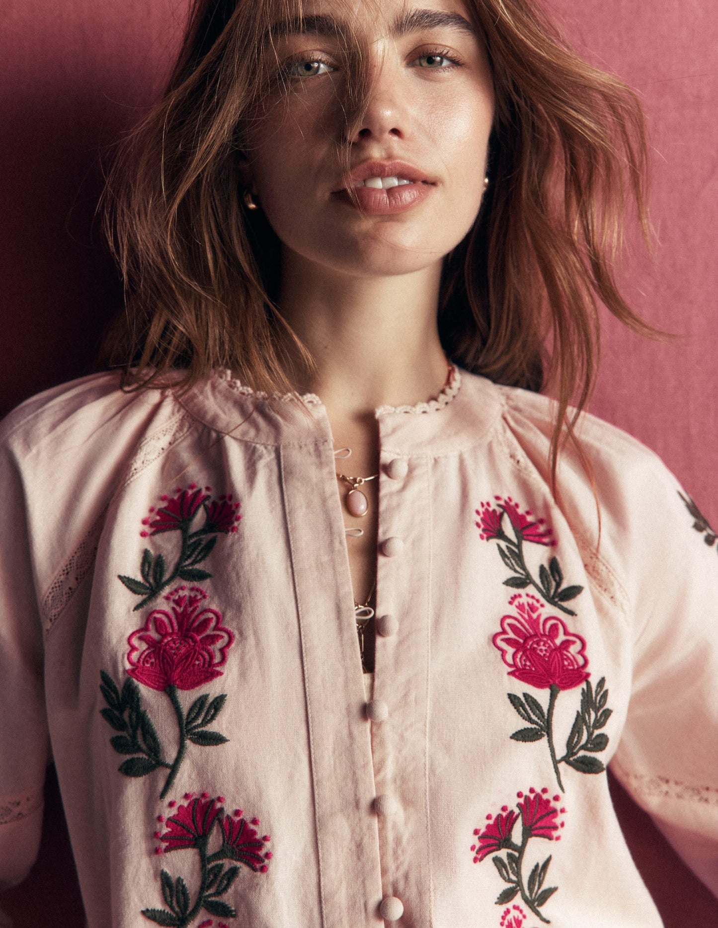 Raglan Embroidered Top-Almond Milk