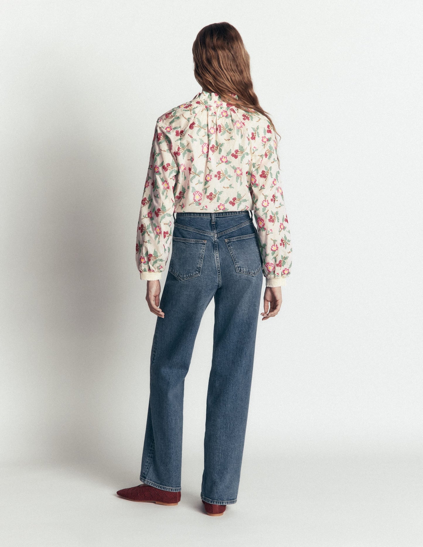 Erica Cotton Frill Top-White Cross Stitch Floral