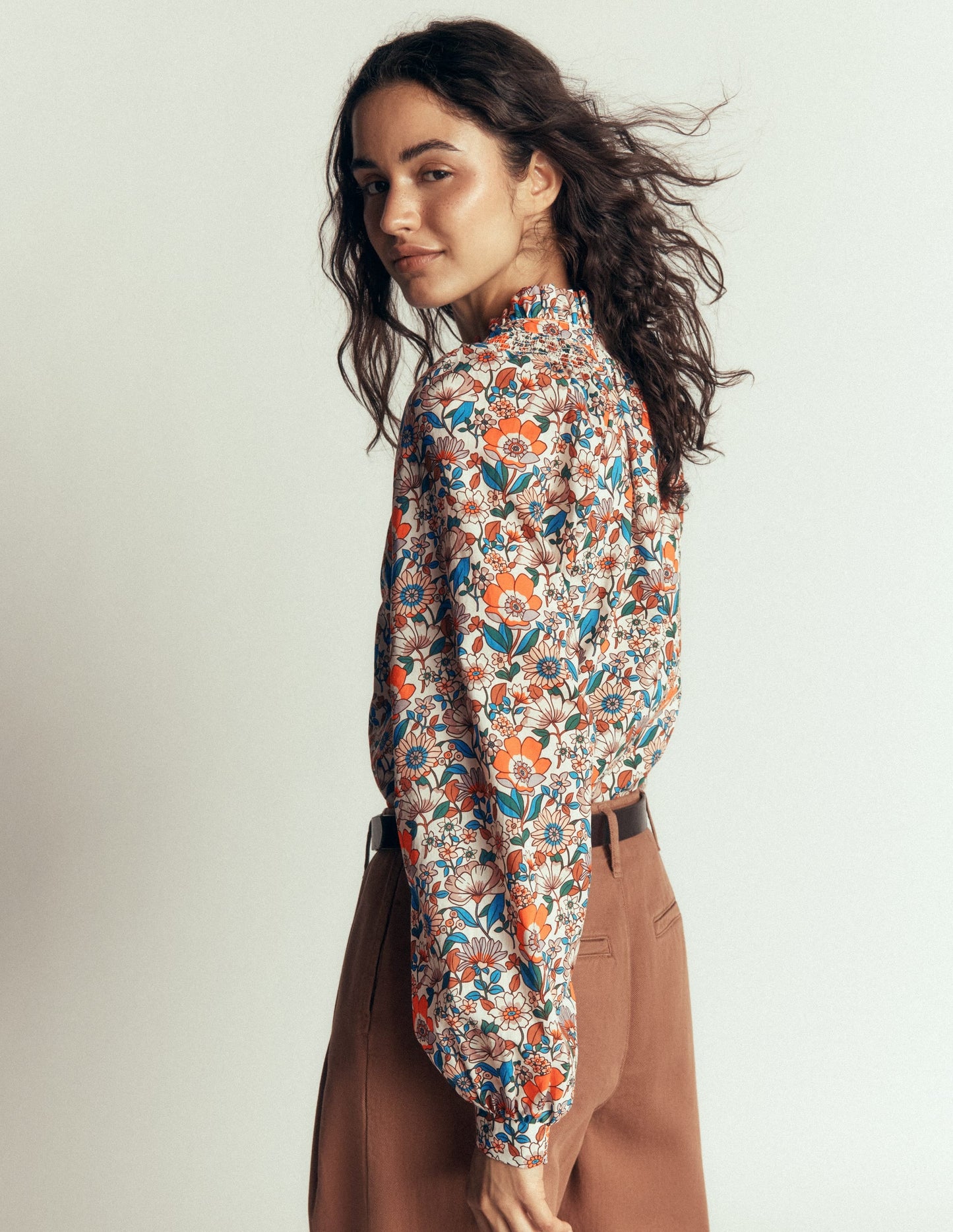 Erica Cotton Frill Top-Ivory, Floral Field