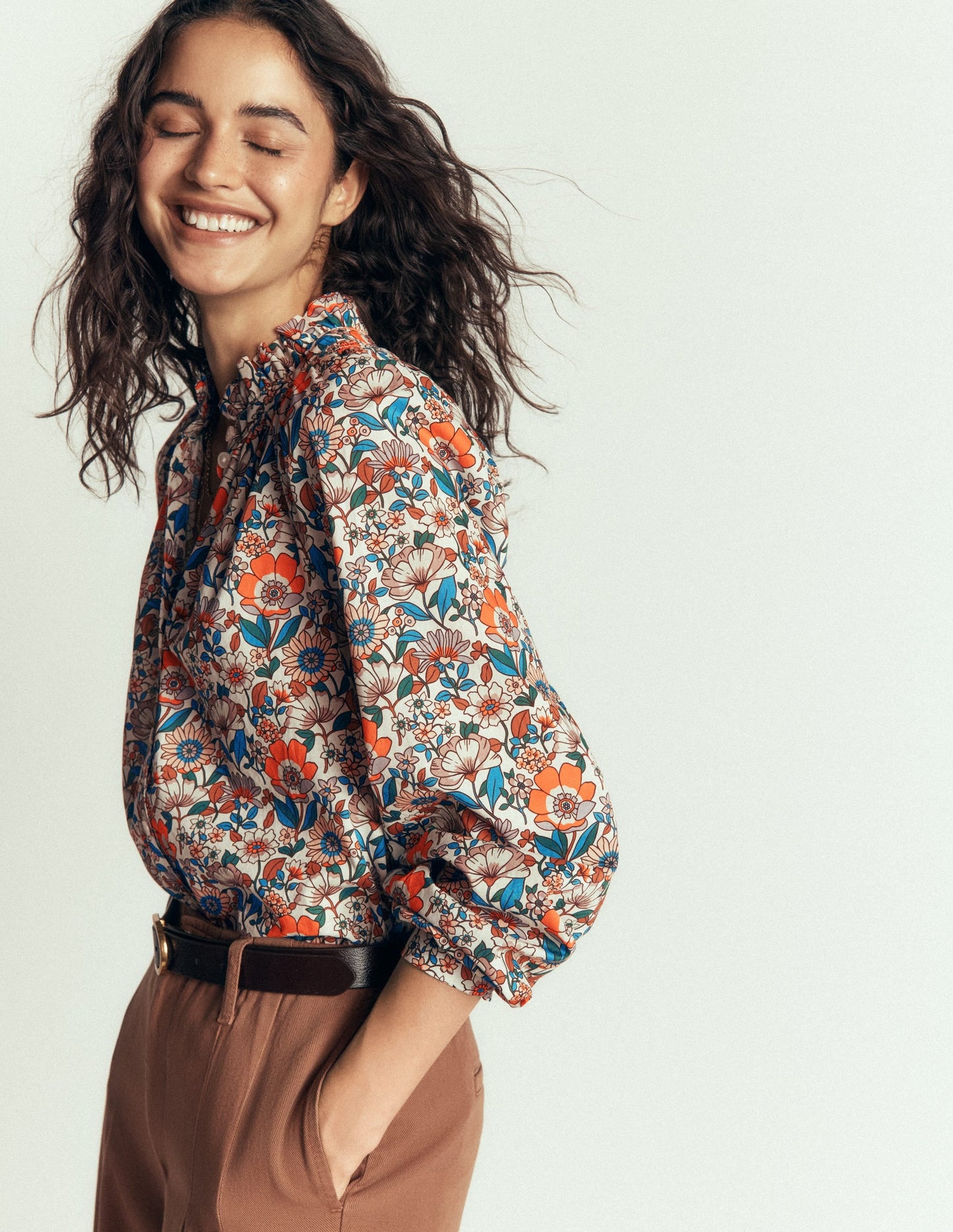 Erica Cotton Frill Top-Ivory, Floral Field