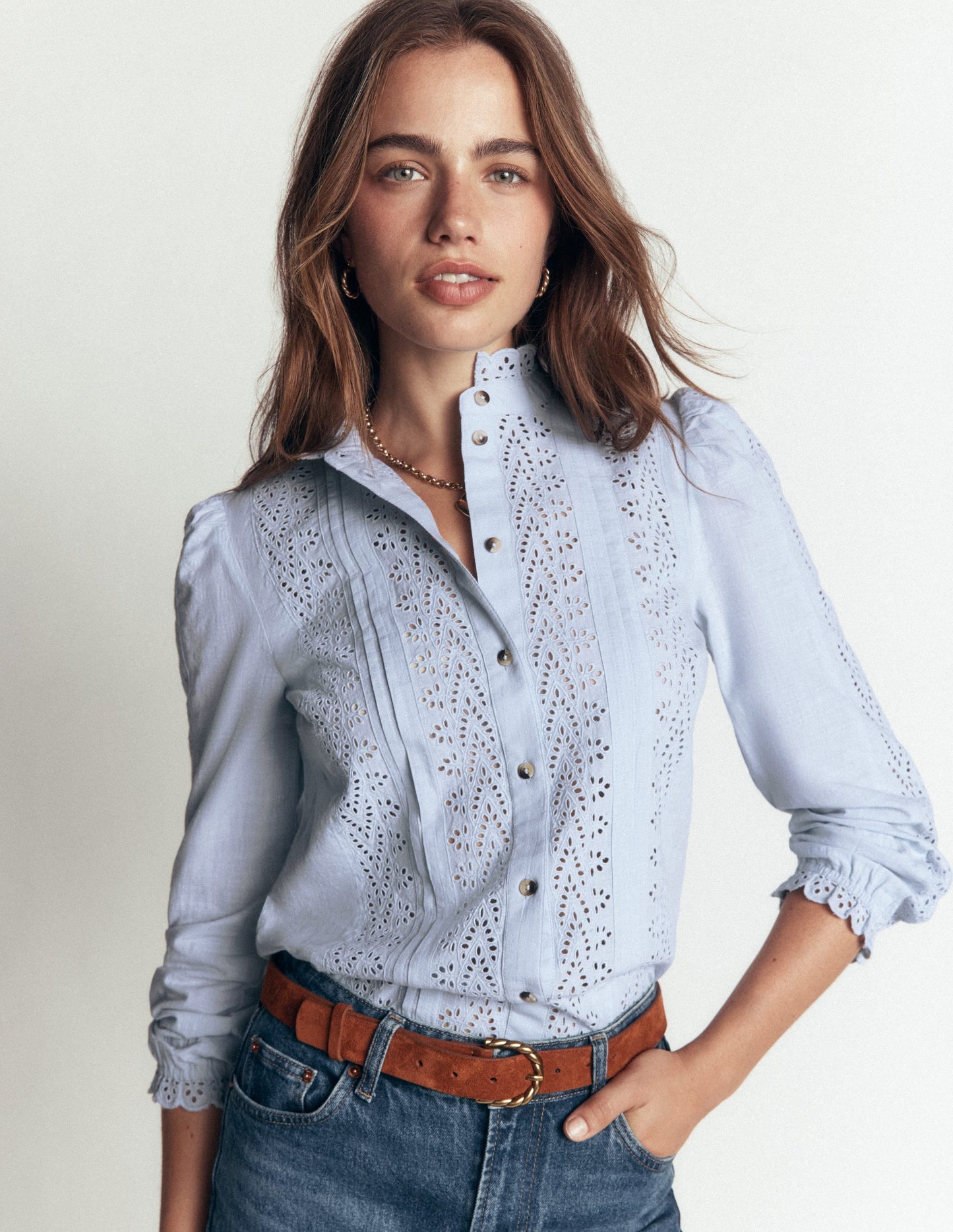 Broderie Cotton Top-Misty Blue Broderie