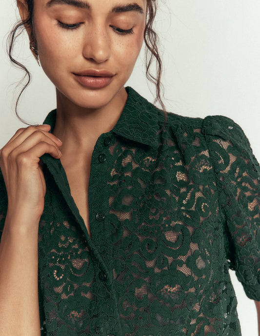 Penelope Lace Shirt-Dark Green