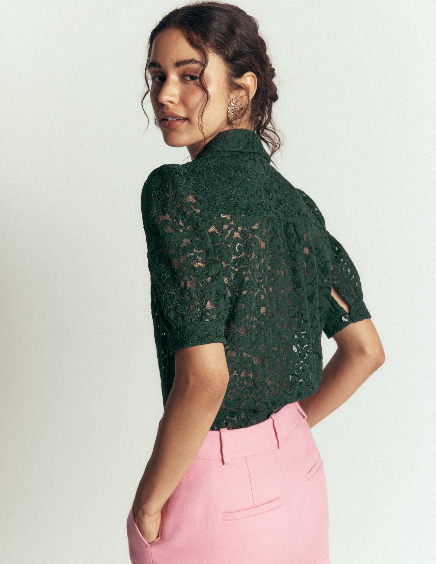 Penelope Lace Shirt-Dark Green