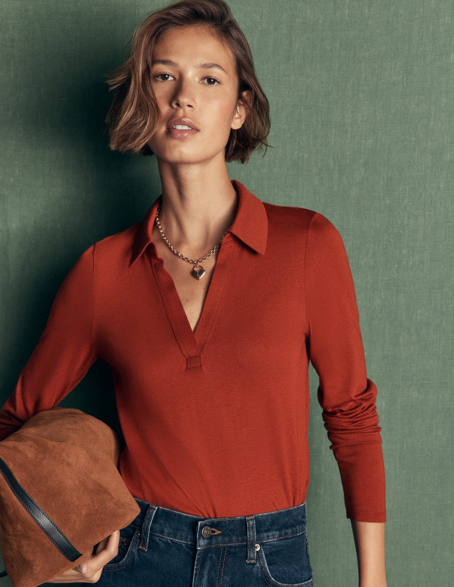Supersoft Open Collar Shirt-Burnt Orange