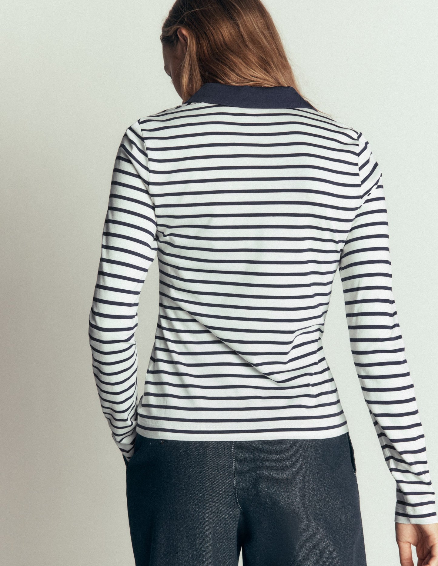 Supersoft Open Collar Shirt-Ivory/ Navy Stripe