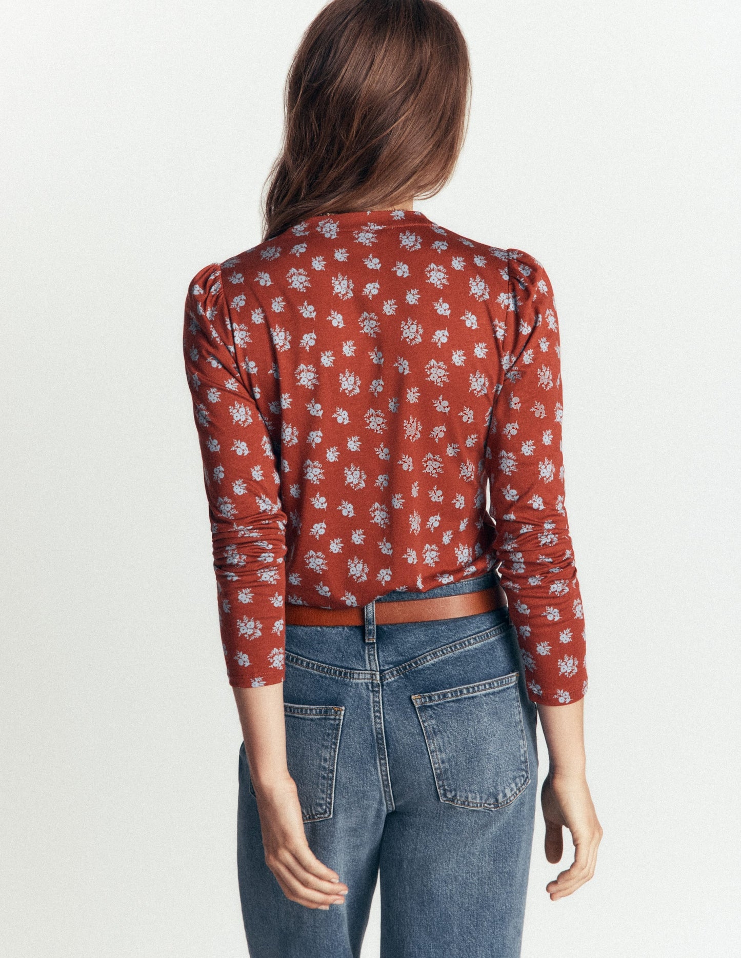 Supersoft Puff Sleeve Shirt-Burnt Orange, Delicate Garden