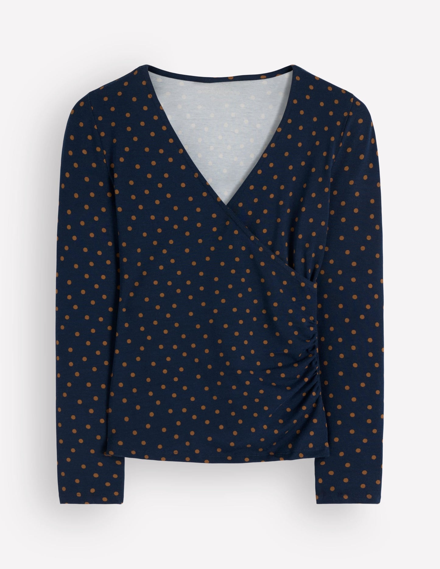 Ruched Long Sleeve Wrap Top-French Navy, Boden Spot