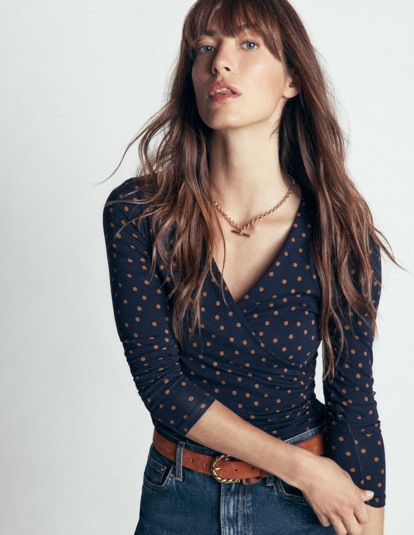 Ruched Long Sleeve Wrap Top-French Navy, Boden Spot
