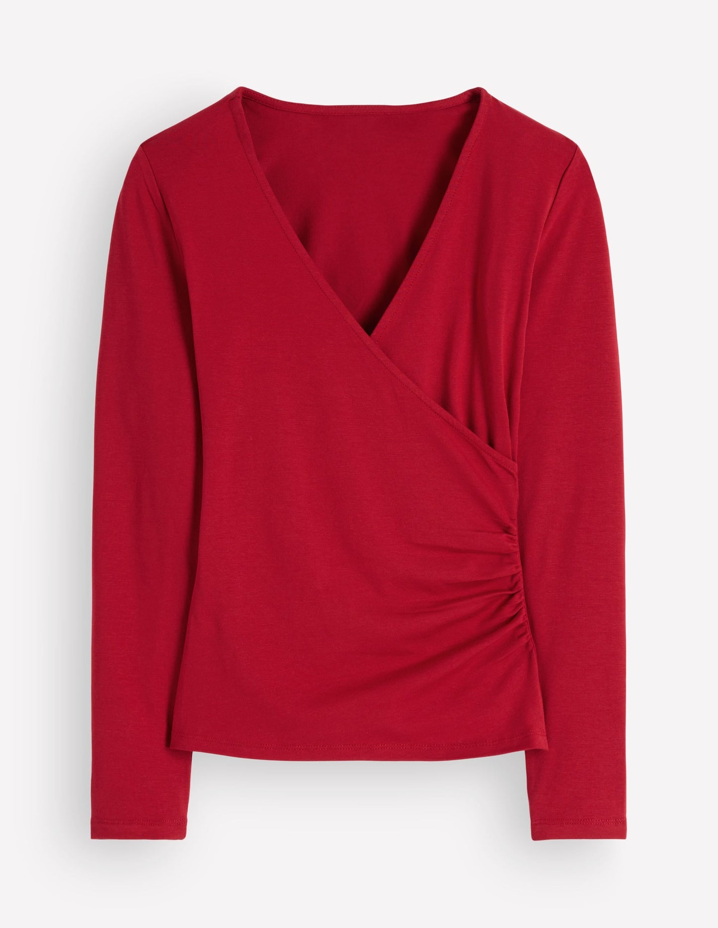 Ruched Long Sleeve Wrap Top-Crimson Red