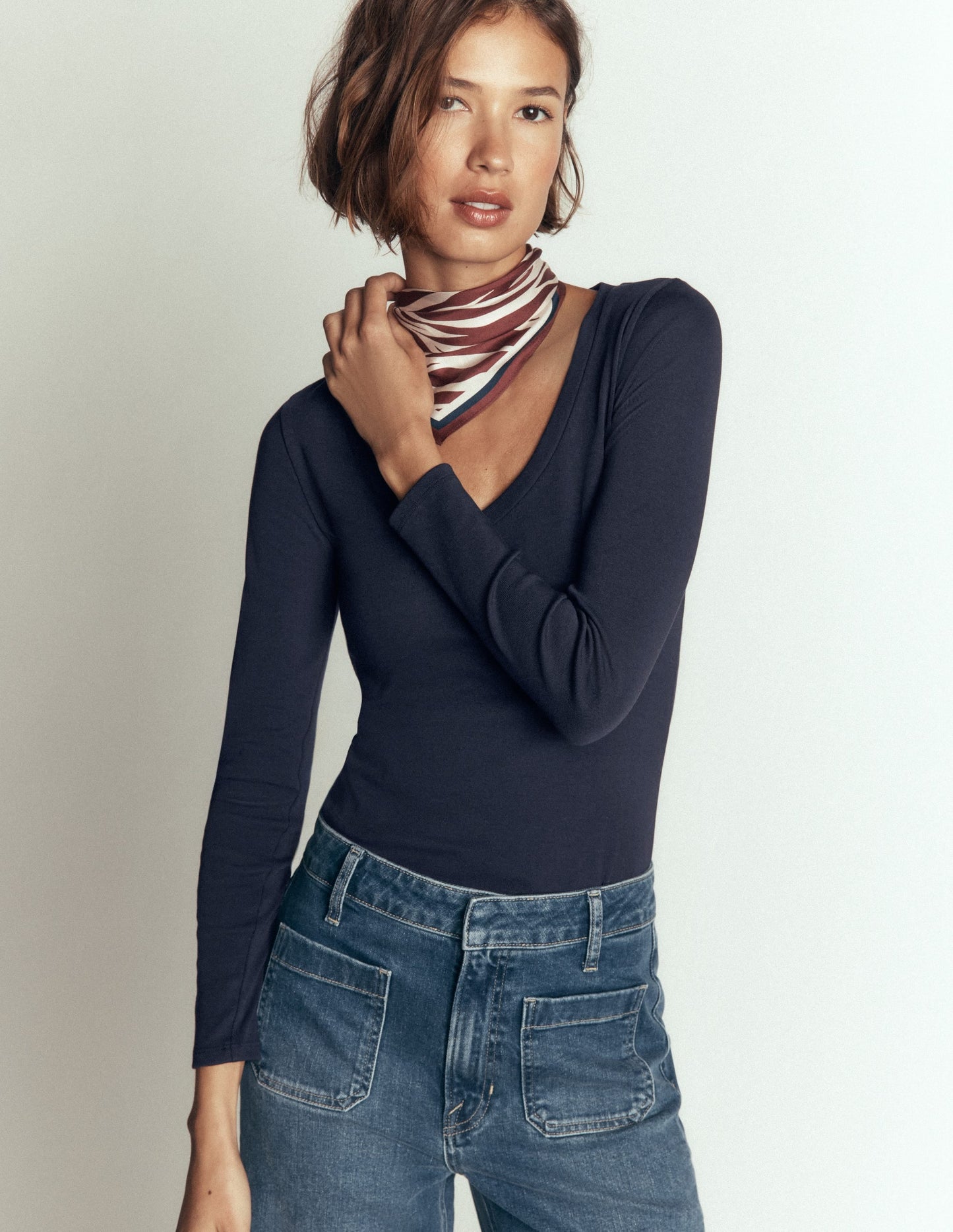 Annie Essential V Neck Top-Navy