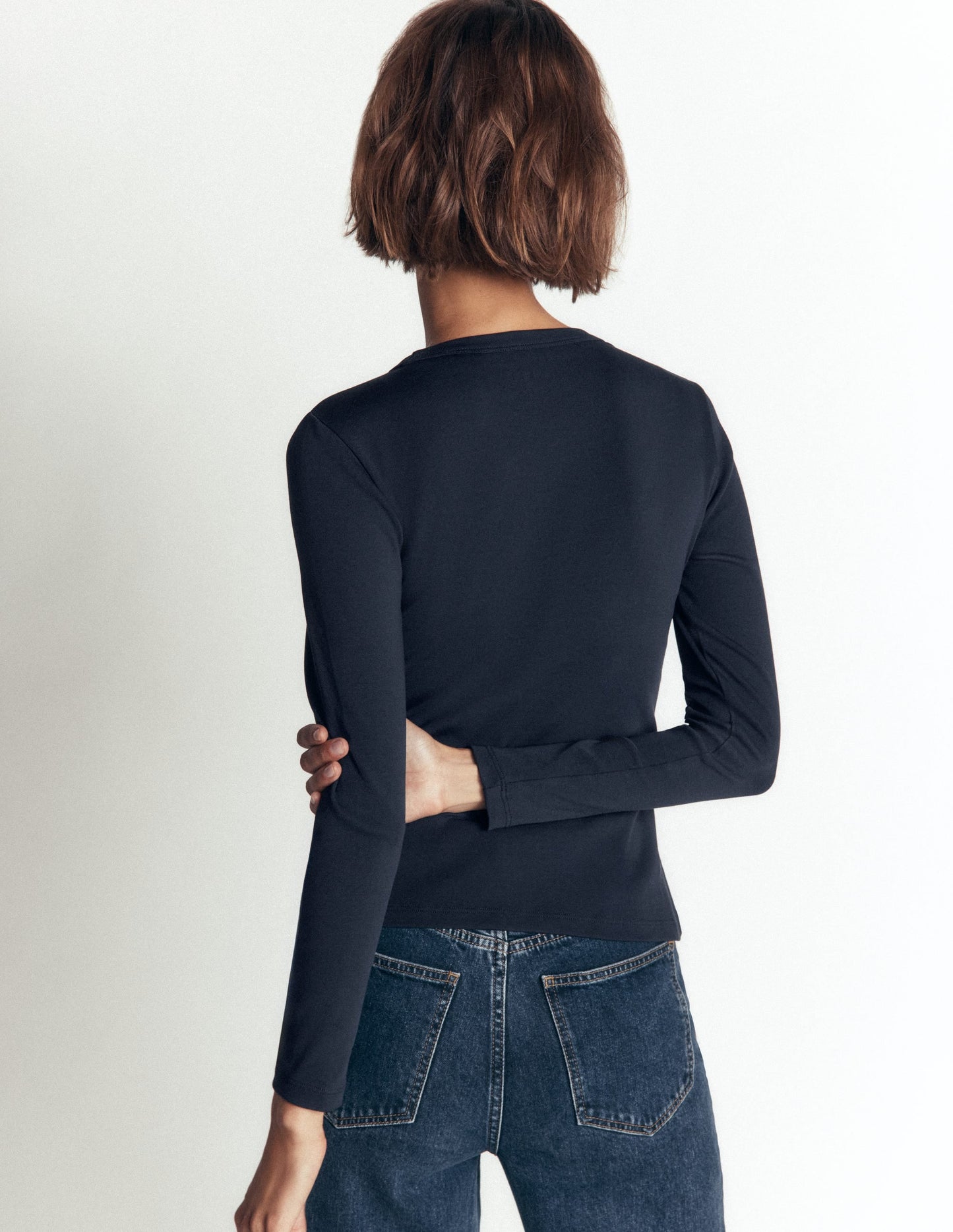 Annie Essential Crew Neck Top-NAVY