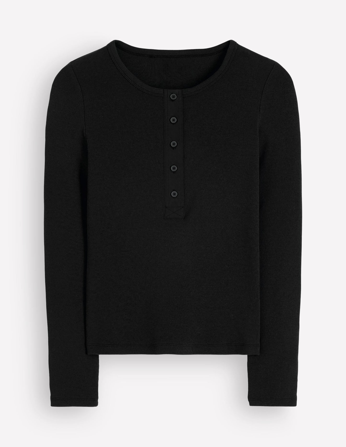 Ribbed Long Sleeve Henley-Black