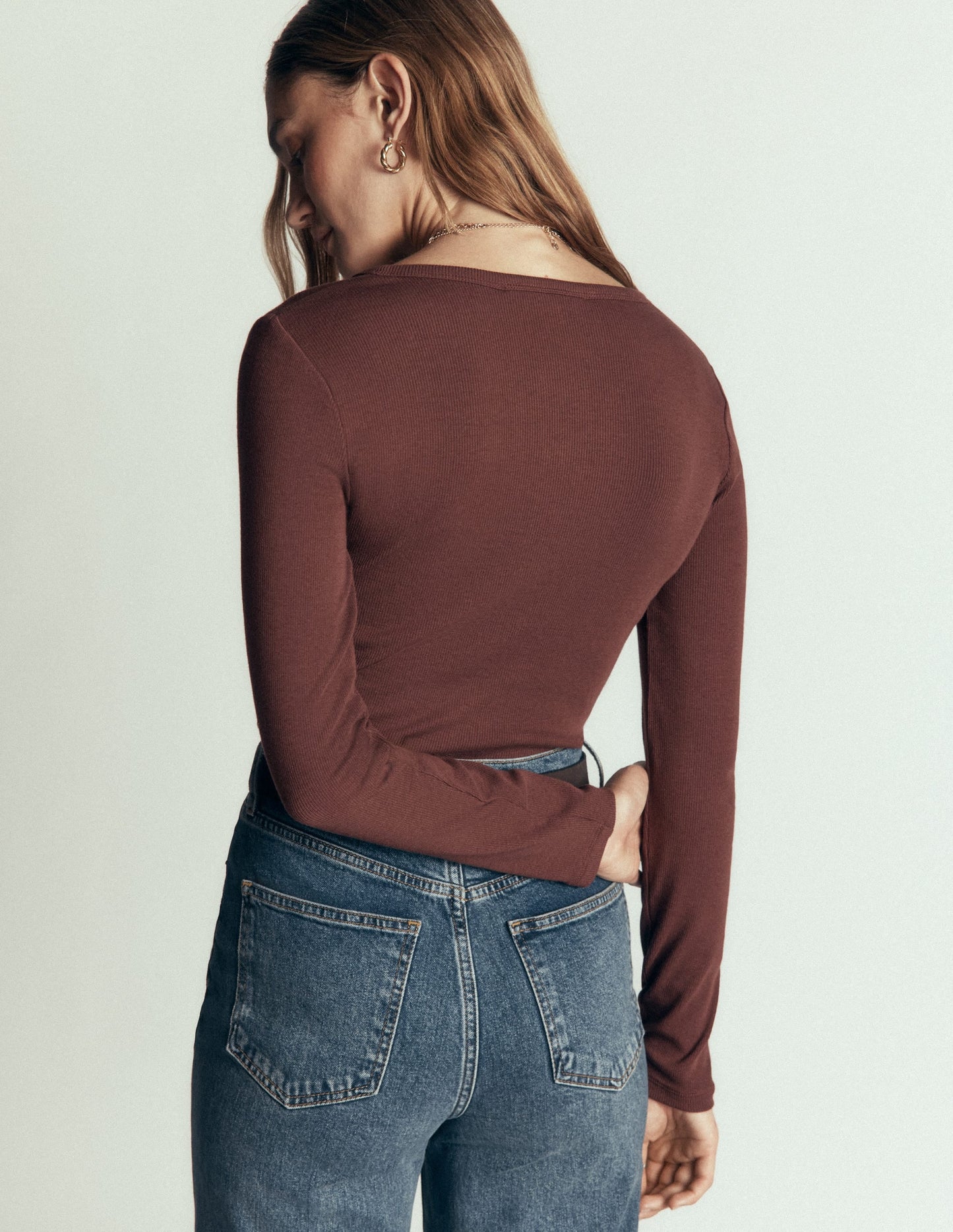 Ribbed Long Sleeve Henley-Fudgesickle