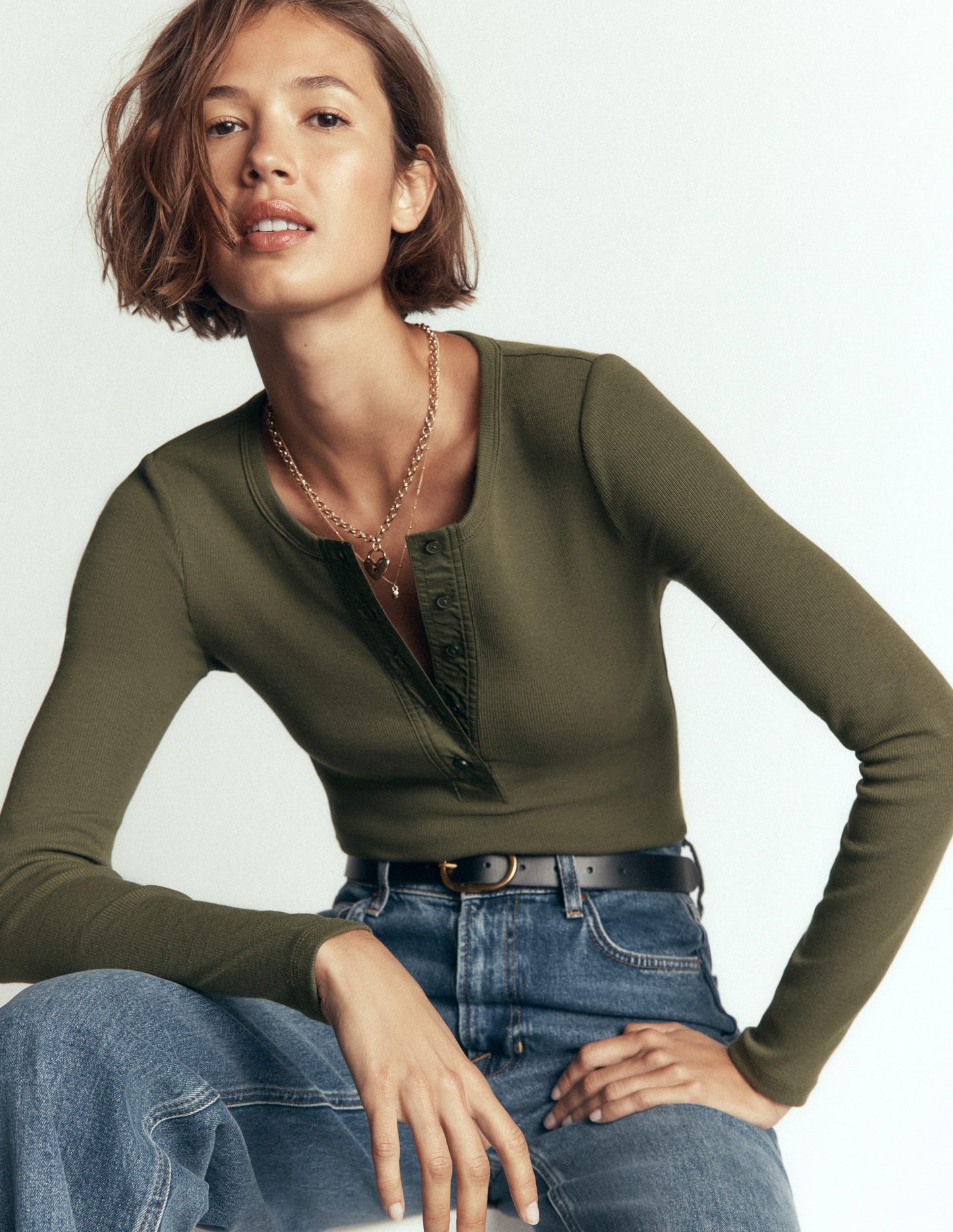 Ribbed Long Sleeve Henley-Falcon Green