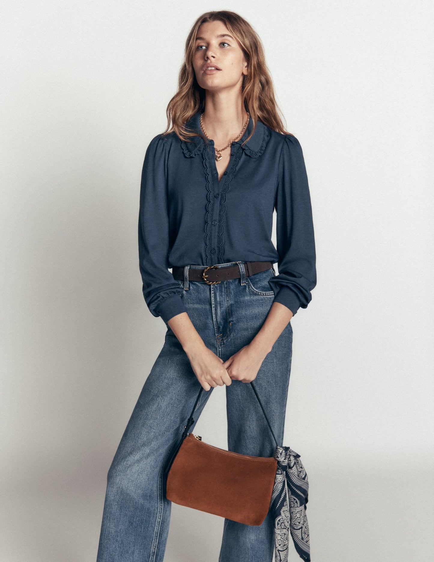 Lace Frill Blouse-Moonlit Ocean