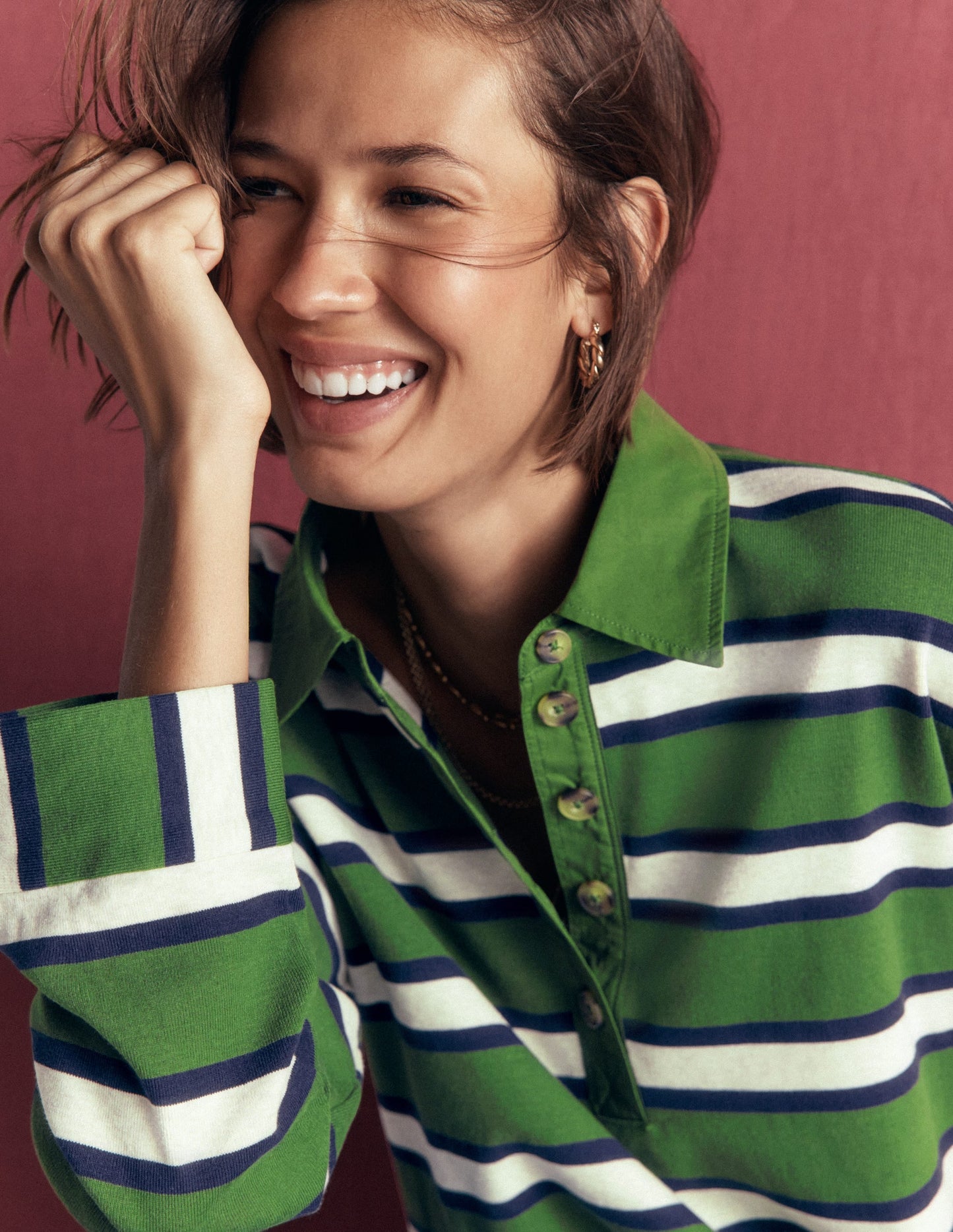 Polo Collar Mariner-Chive and Navy Stripe