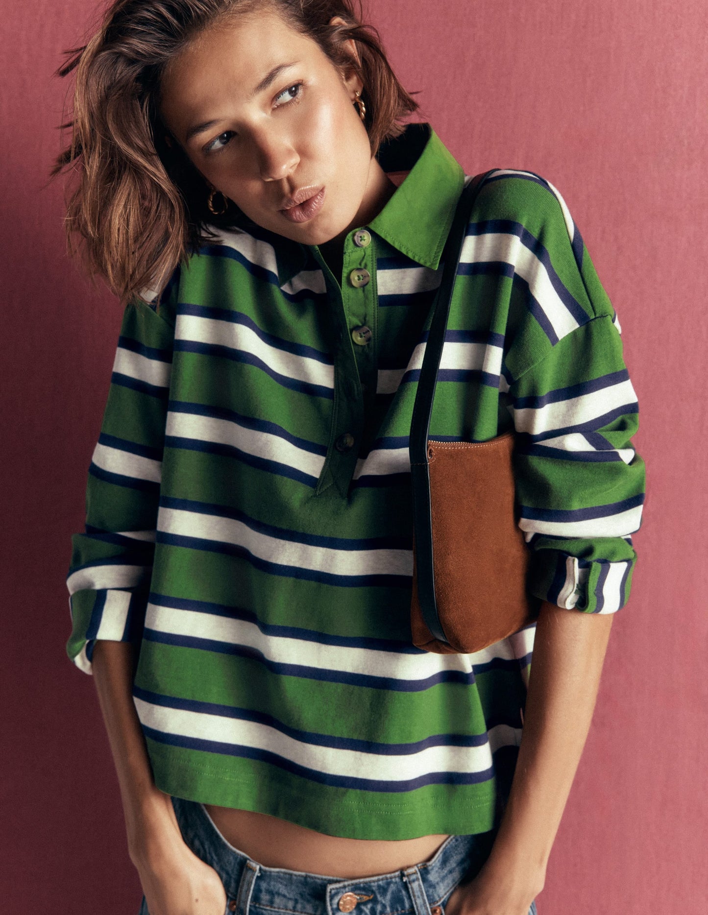 Polo Collar Mariner-Chive and Navy Stripe