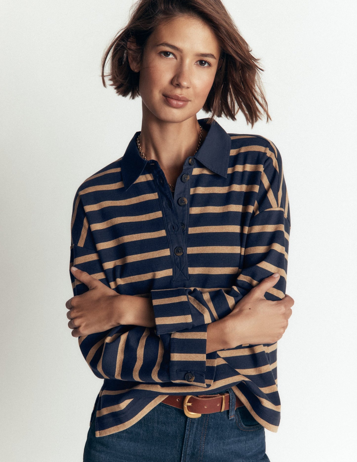 Polo Collar Mariner-Navy and Camel Stripe