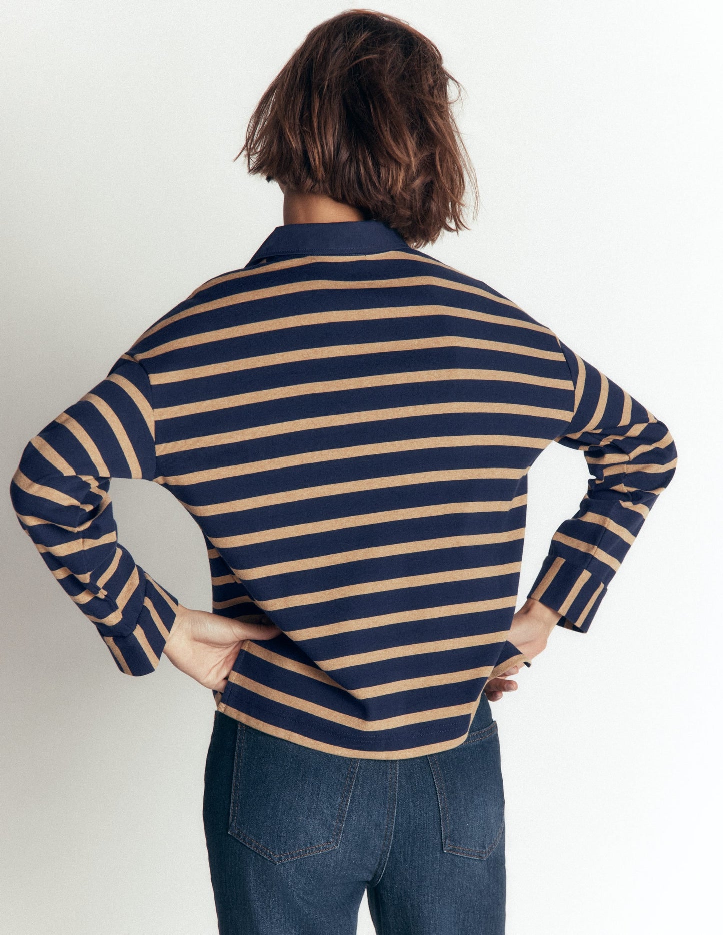 Polo Collar Mariner-Navy and Camel Stripe