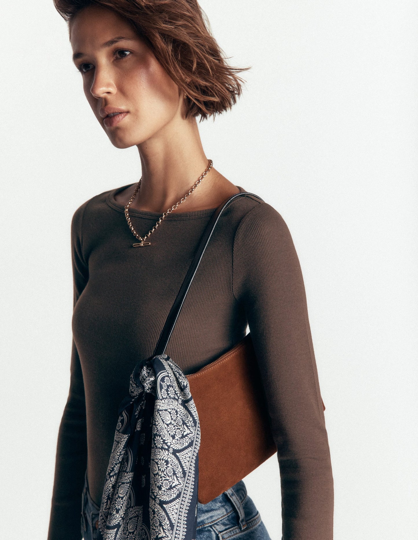 Button Cuff Ribbed Boatneck-Bitter Chocolate