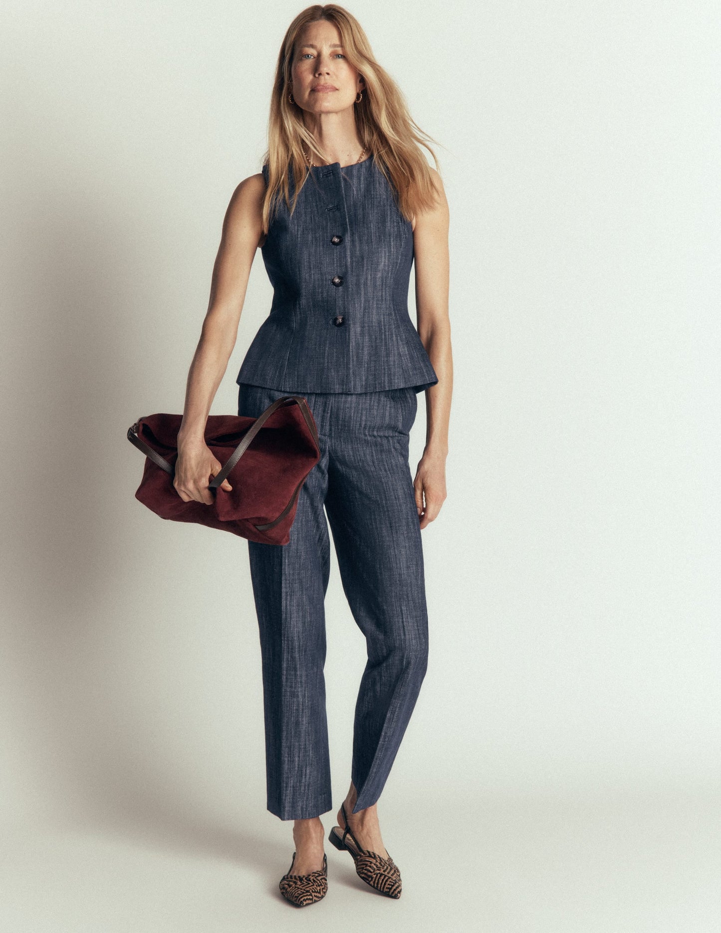 Twill Peplum Waistcoat-Indigo