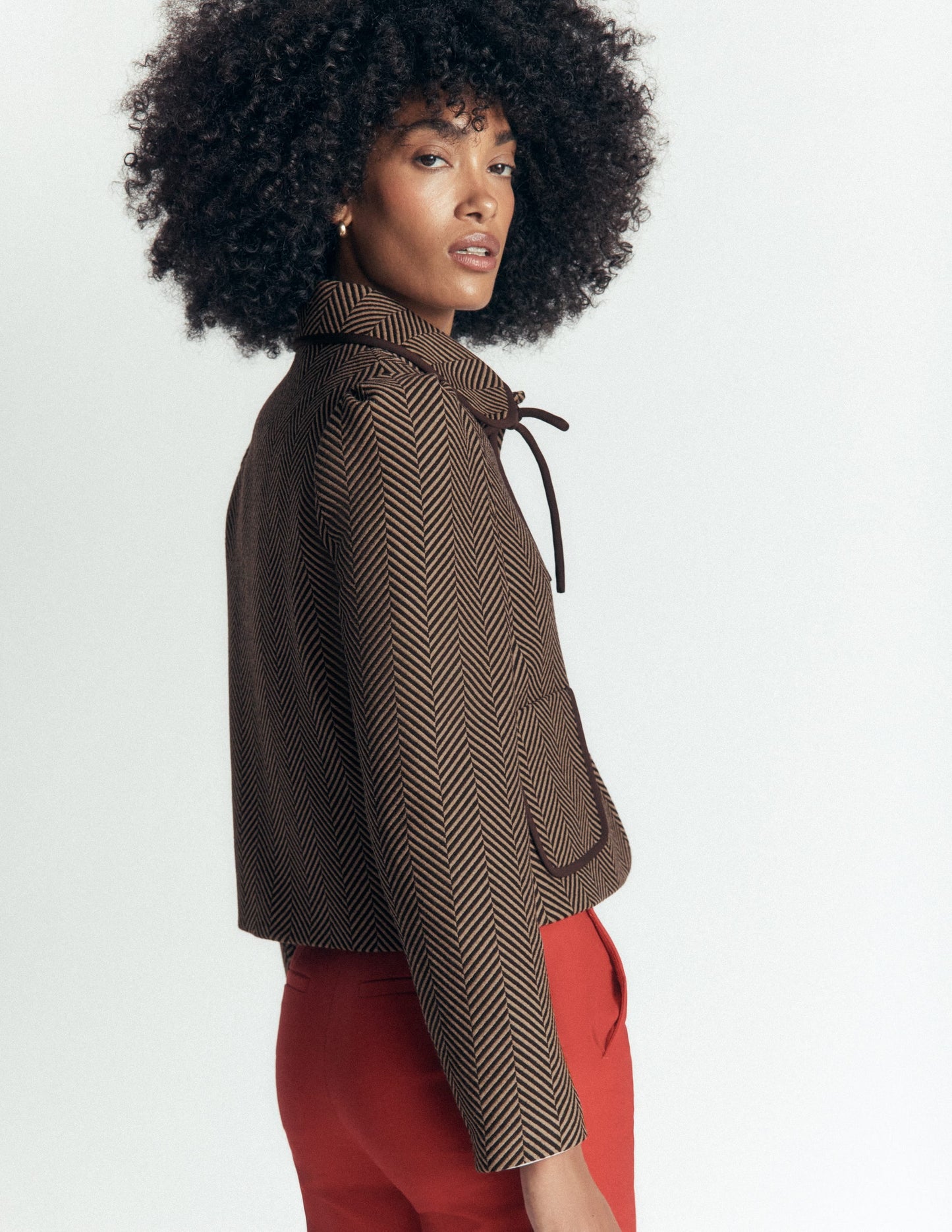 Branscombe Wool Bow Jacket-Brown Herringbone