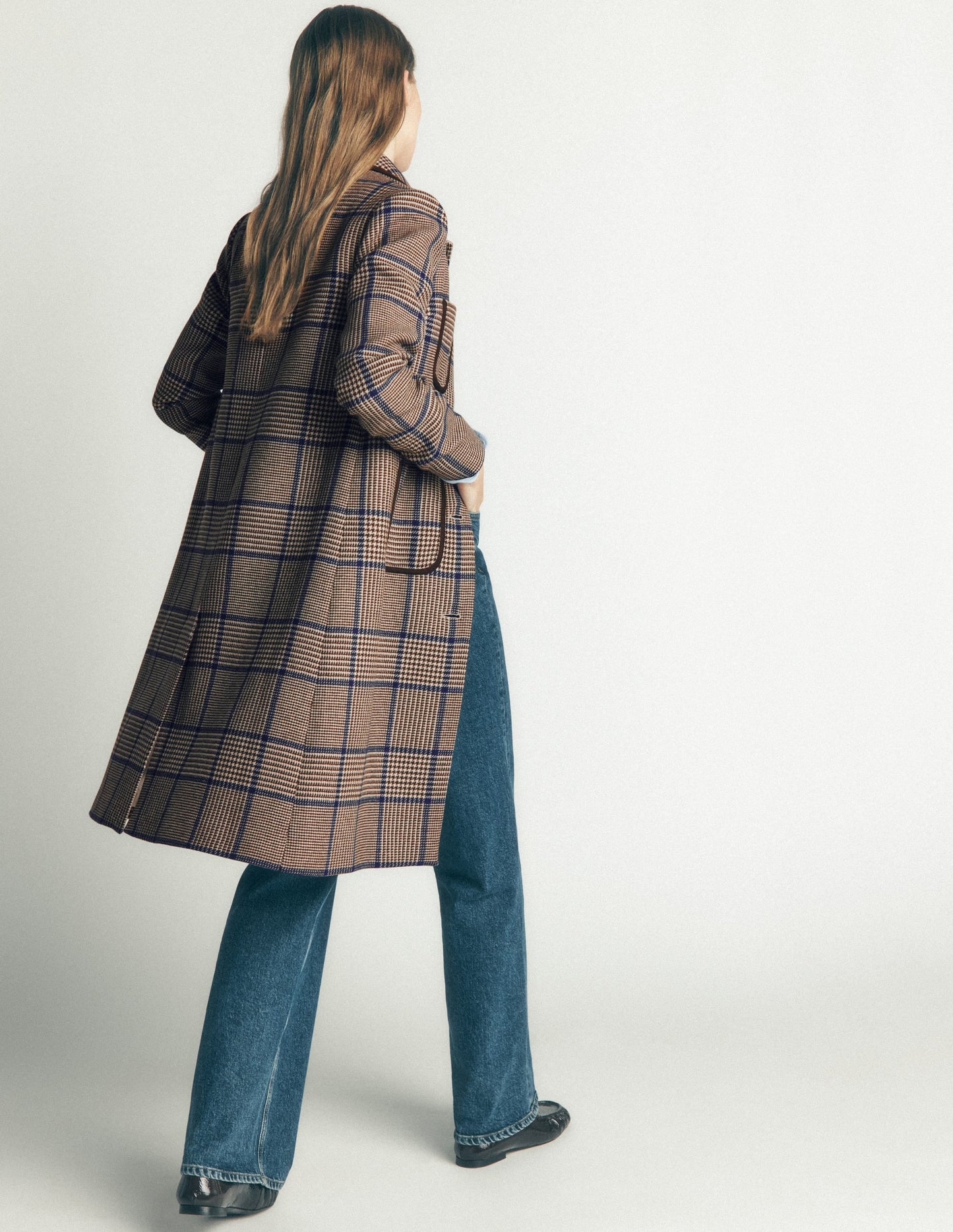 Patch Pocket Wool Blend Coat-Maroon, Teal Prince of Wales