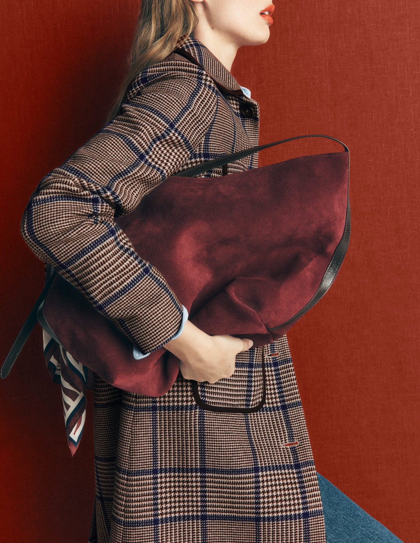 Patch Pocket Wool Blend Coat-Maroon, Teal Prince of Wales